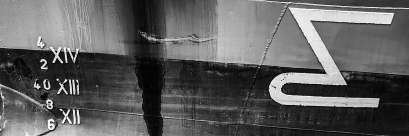 Ships and drawn bow in harbors in black and white. by scheepskijkerhavenfotografie