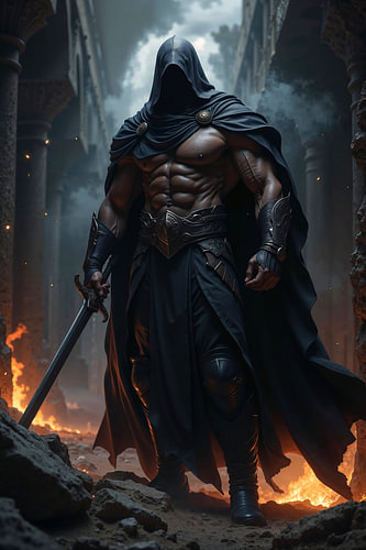 Dark Fantasy Gothic Wall Art: VALDRAK – The Dark Warrior of the Burning Ruins