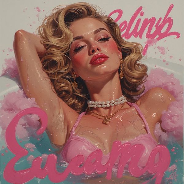 Pin up girl art pink. by J.a Dijkstra