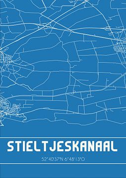 Blauwdruk | Landkaart | Stieltjeskanaal (Drenthe) van MijnStadsPoster
