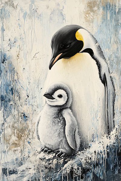 Emperor penguin and cub in snow by Imperial Art House