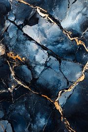 Glinsterend blauw marmer met gouden aderen van Poster Art Shop