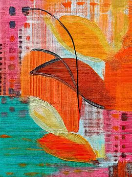 Kleurrijk Modern Abstract in Oranje, Roze en blauw - 3 van Studio Pieternel