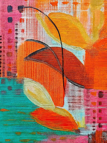 Kleurrijk Modern Abstract in Oranje, Roze en blauw - 3 van Studio Pieternel