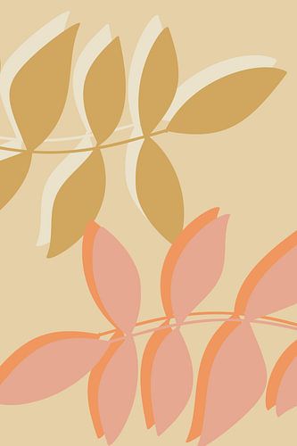 Moderne Botanische Kunst. Abstracte bladeren in warme pastels nr.9