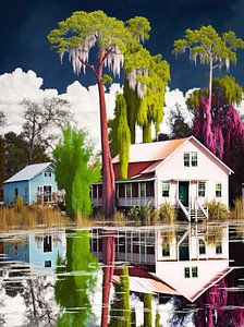 Haus einsam See Spiegelung Landschaft Idylle