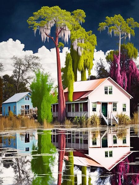 huis eenzaam meer weerspiegeling landschap idylle van gm_designs