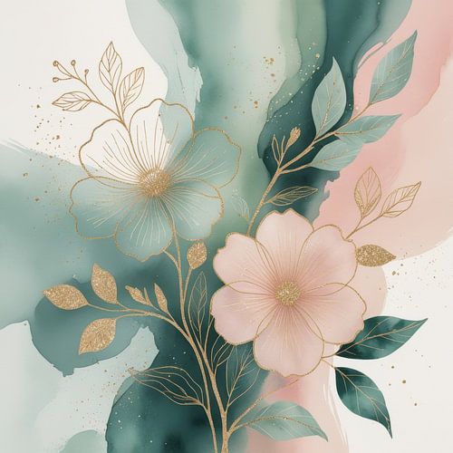 Fleurs minimalistes au trait botanique dans des tons pastel délicats