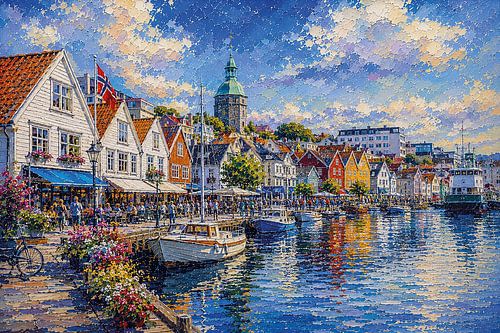 Stavanger in Noorwegen, een impressionistisch schilderij.