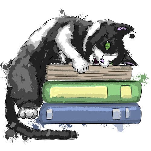 Lustige Katze mit Büchern