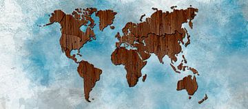 World map wood 3D