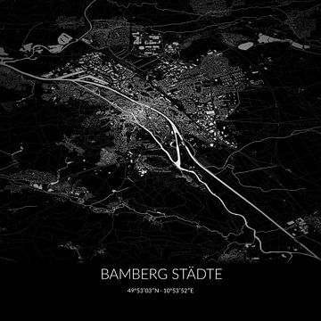 Black and white map of Bamberg Städte, Bayern, Germany. by Rezona