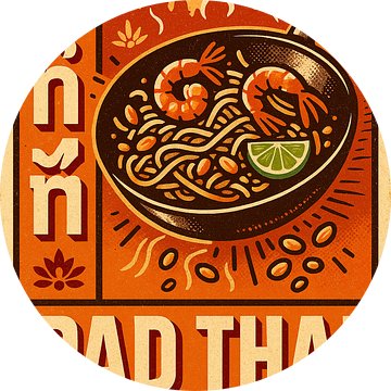 Pad Thai Muurprint - Retro Thai Street Food Poster