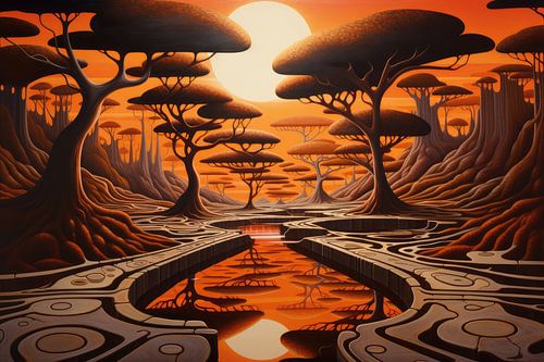 Bizarre surrealistich art deco landschap