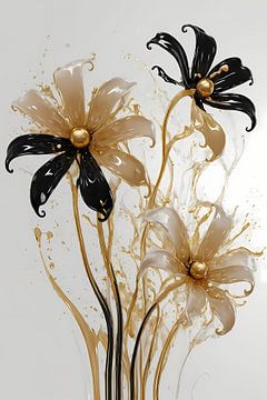 Abstract Silhouettes of Golden Flowers by De Muurdecoratie