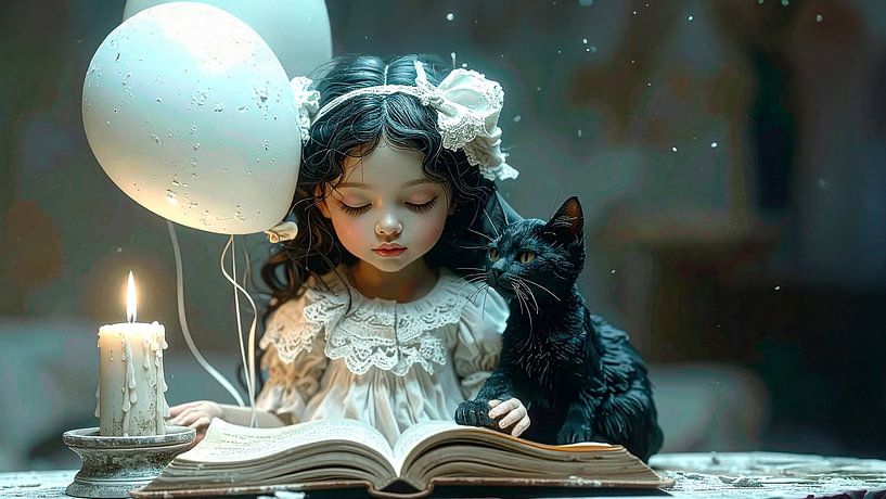 Kleine Prinzessin mit ihrem Buch und ihrer Katze... von Ans Bastiaanssen