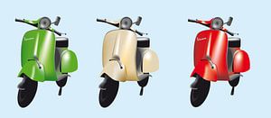 Drei Vintage Vespa Roller in den Farben der italienischen Flagge