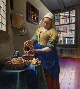 Das Milchmädchen in einem Zimmer auf dem alten Kirchplatz