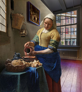 Das Milchmädchen in einem Zimmer auf dem alten Kirchplatz