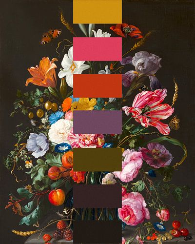 Blumenstillleben, Original (1670) von Jan Davidsz de Heem mit Farbfeldern