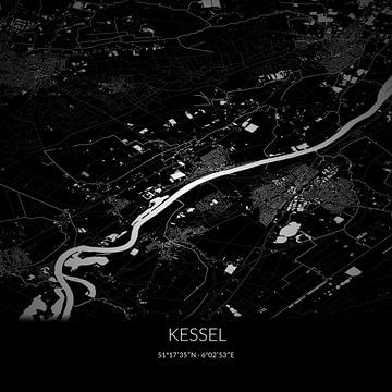 Zwart-witte landkaart van Kessel, Limburg. van Rezona