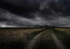 empty landscape with heavy cloudy sky by Henk Speksnijder
