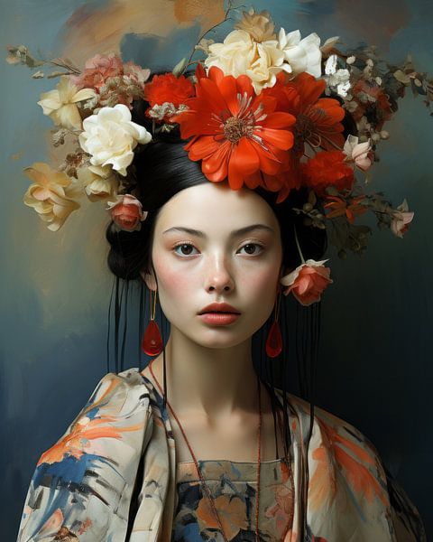 Digital art portrait &quot;Flower girl&quot; by Carla Van Iersel