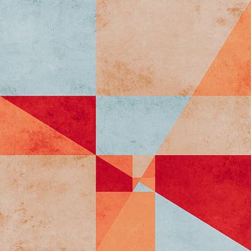 Geometrische abstracte compositie in rood, oranje en blauwgrijs van Western Exposure