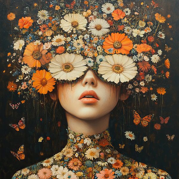 Flowers | Flowers Butterflies Woman by Eye catching paintings