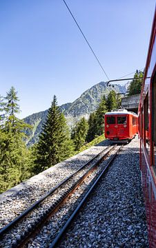 Trein in de Franse bergen Mont Blanc van Jacob Molenaar