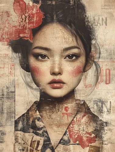Fille asiatique, collage moderne sur Studio Allee
