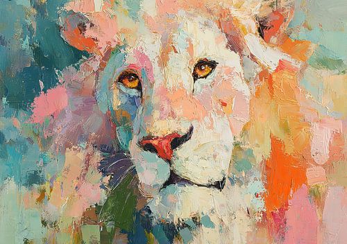 Un lion coloré dans un tourbillon de couleurs abstraites