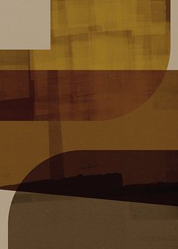 Moderne abstracte vormen in mosterd, terra en bruin.