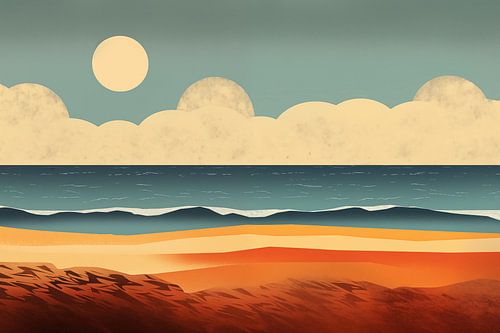 Strand in vintage poster stijl