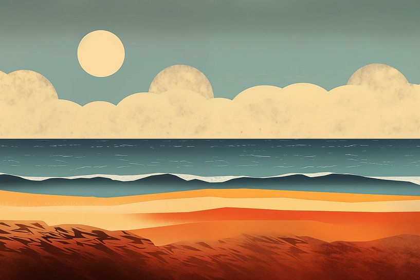 Beach in vintage poster style by Bert Nijholt