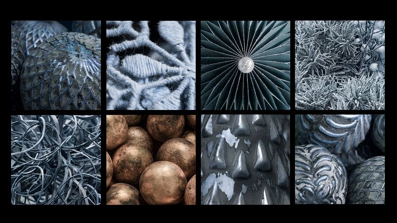 Collage Kerst in blauw en goud van Yke de Vos
