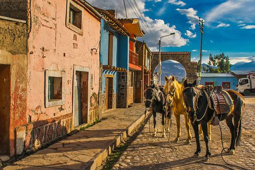 Back in time. Nostalgic scene on a town square, Peru by Rietje Bulthuis