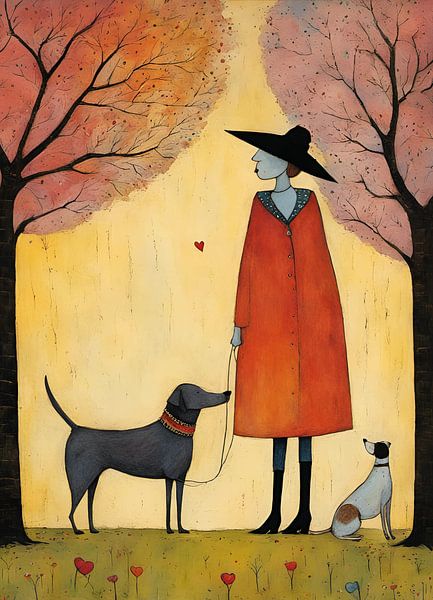 Amour de chien Femme avec deux chiens par Betty Maria Digital Art