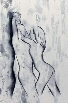 You and me, right here, right now! (sexy aquarel schilderij portret man vrouw lijntekening) van Natalie Bruns