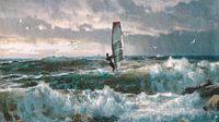 Surfer on old painting