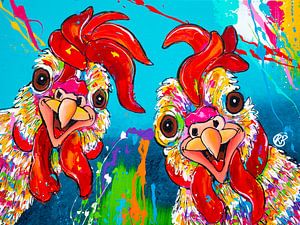 Bunte Hühner von Happy Paintings