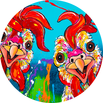 Kleurrijke kippen van Happy Paintings