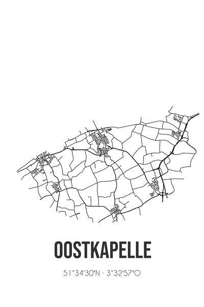 Oostkapelle (Zeeland) | Map | Black and white by Prints of Place