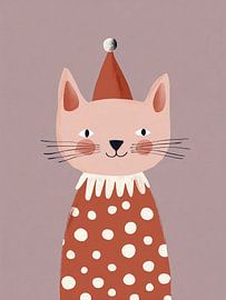 Chat de Noël au bonnet de Père Noël – Art festif rétro sur StudioRemier