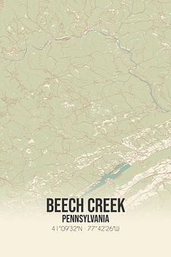 Vintage landkaart van Beech Creek (Pennsylvania), USA. van MijnStadsPoster