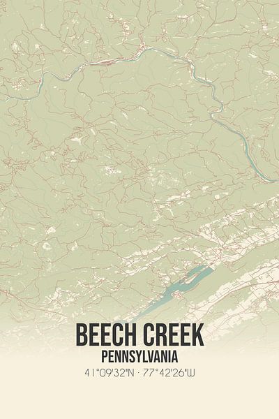 Alte Karte von Beech Creek (Pennsylvania), USA. von Ortsdrucke