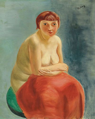 Moïse Kisling - Zittend vrouwelijk naakt met rode draperie (1920)
