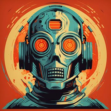 Vintage robot science fiction poster style by Art Bizarre
