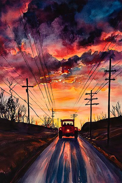 Abendfahrt ins Farbenspiel von Poster Art Shop