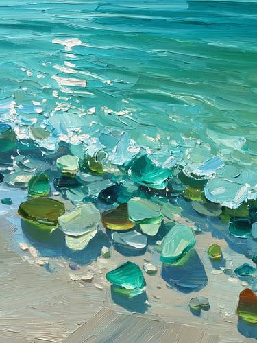 Turquoise zee met glinsterende stenen